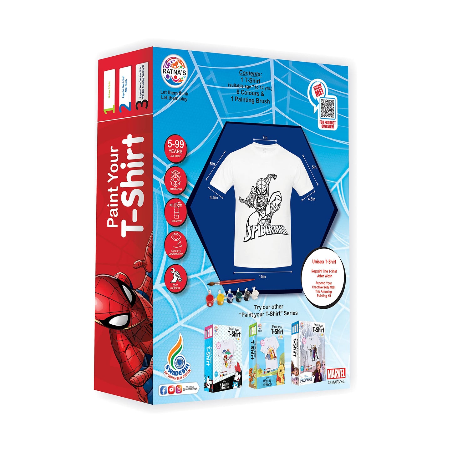 Ratna's Paint Your T-Shirt Marvel Spiderman Theme DIY Kit with Free Size T-Shirt for 5-12 Years Kids (Spiderman)