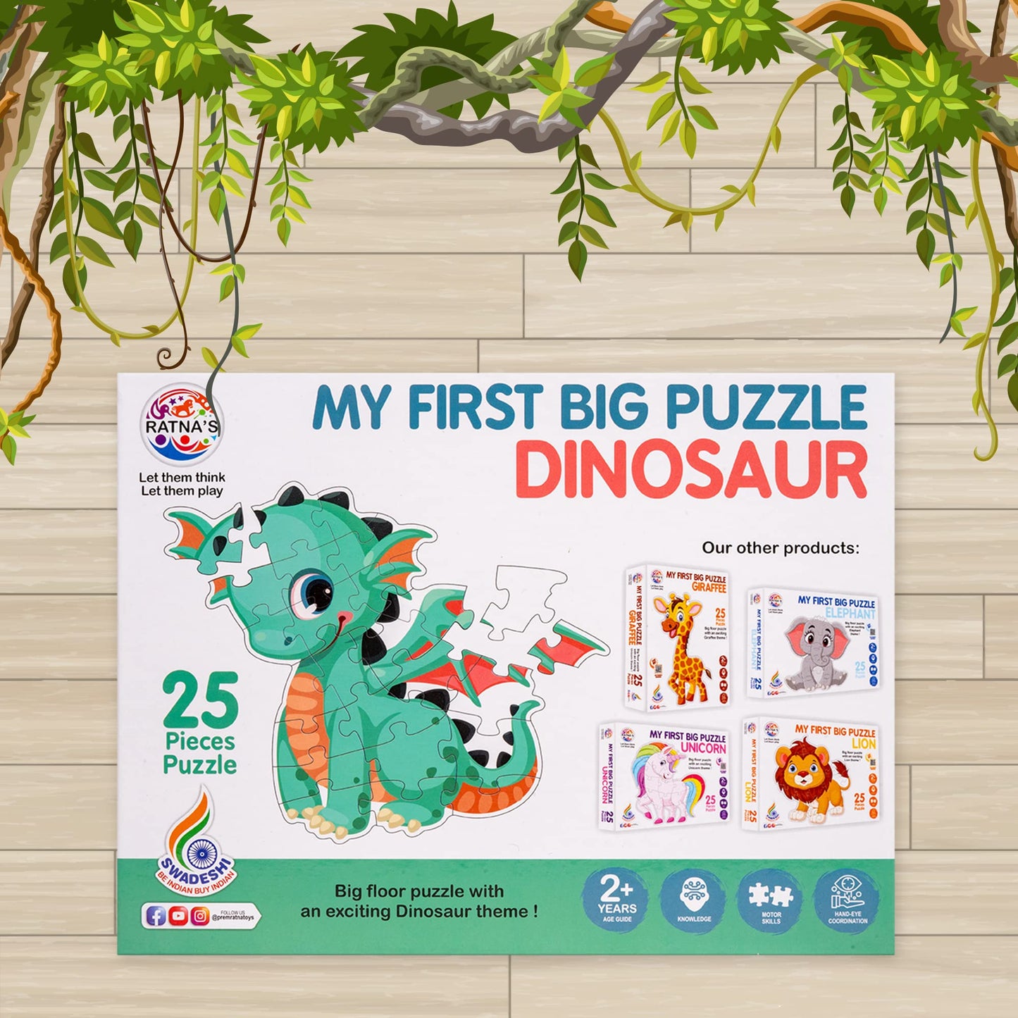 Ratna's My First Big Puzzle Dinosaur 25 Pieces Jigsaw Puzzle for Kids | A Perfect Jumbo Jigsaw Floor Puzzle for Little Hands