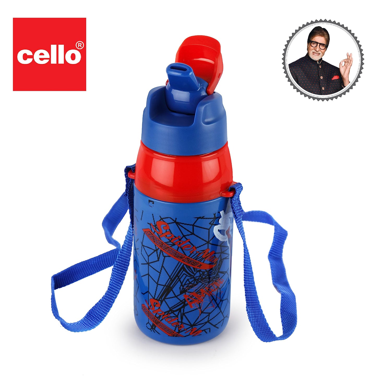 CELLO Puro Steel-X Hydra Kid 600 Water Bottle | PU Insulation | School Bottle | Picnic Bottle | Cold Insulation | Leak Proof | Kids Bottle | Easy to Carry | Spiderman Print | 520ml | Blue