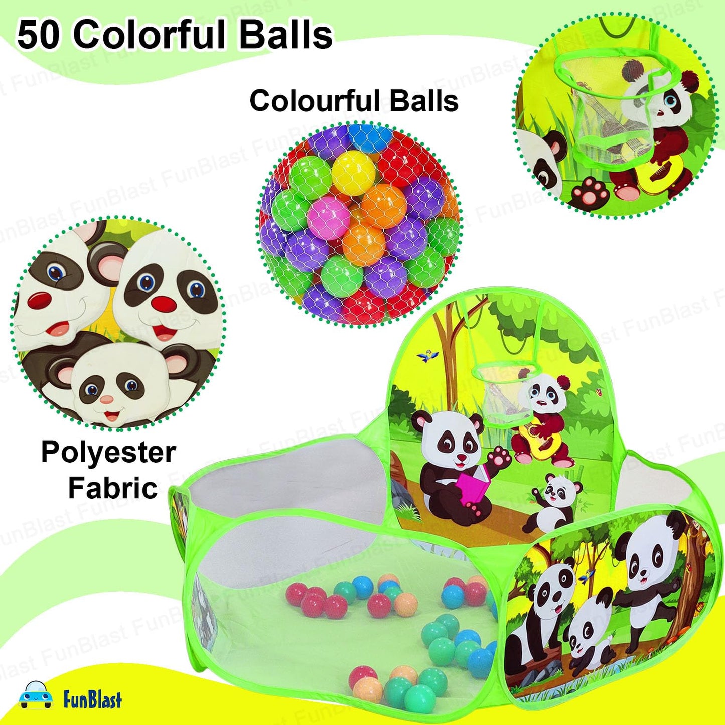Large Size Ball Pool for Kids, Foldable Square Zoo Ball Pool Play Tent Kids Playground Tent House with 50 Balls – Ball Pool Game for 2-5 Years Old Kids, Boys, Girls (Panda Ball Pool)