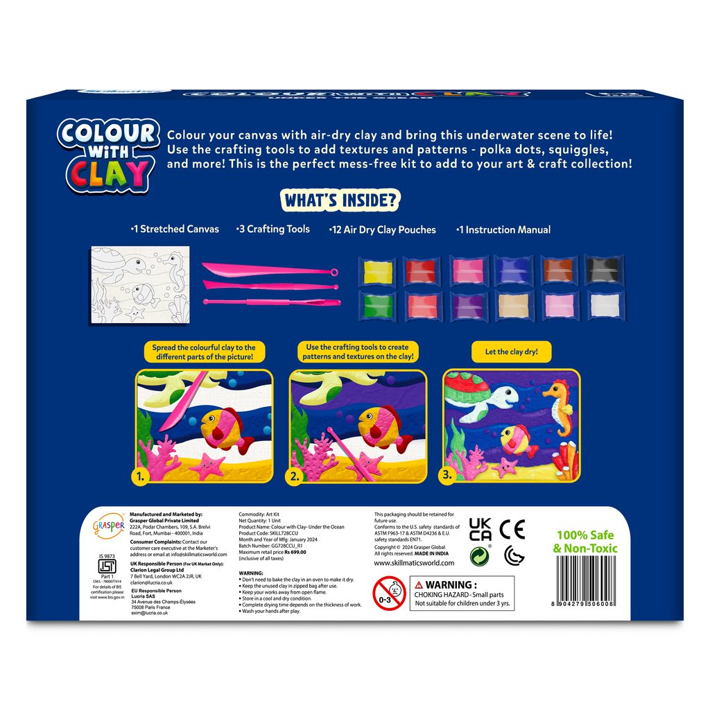Skillmatics Art & Craft Kit - Color with Clay, No Mess Art, Create a Clay Canvas of Under The Ocean, Gifts