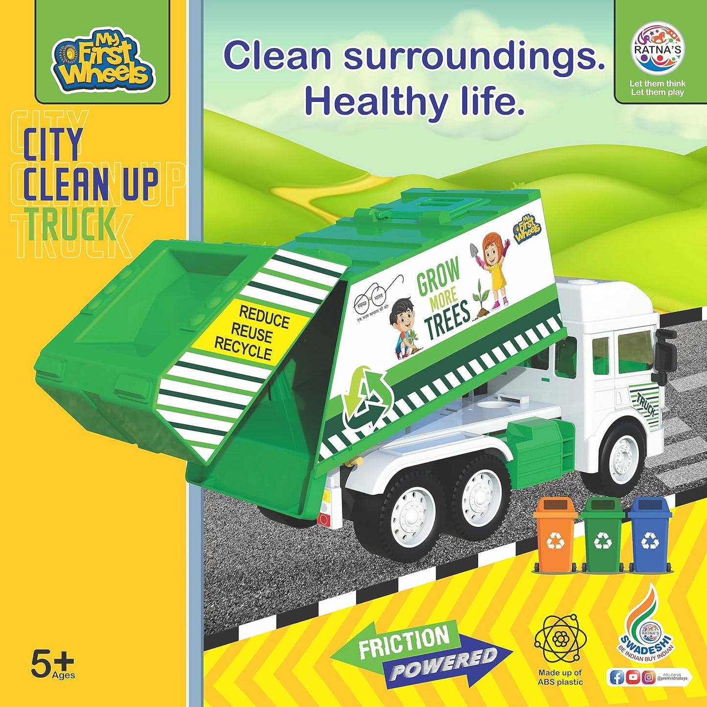 Ratna's My First Wheels Garbage Truck | Friction Powered Big Size Vehicle for Kids