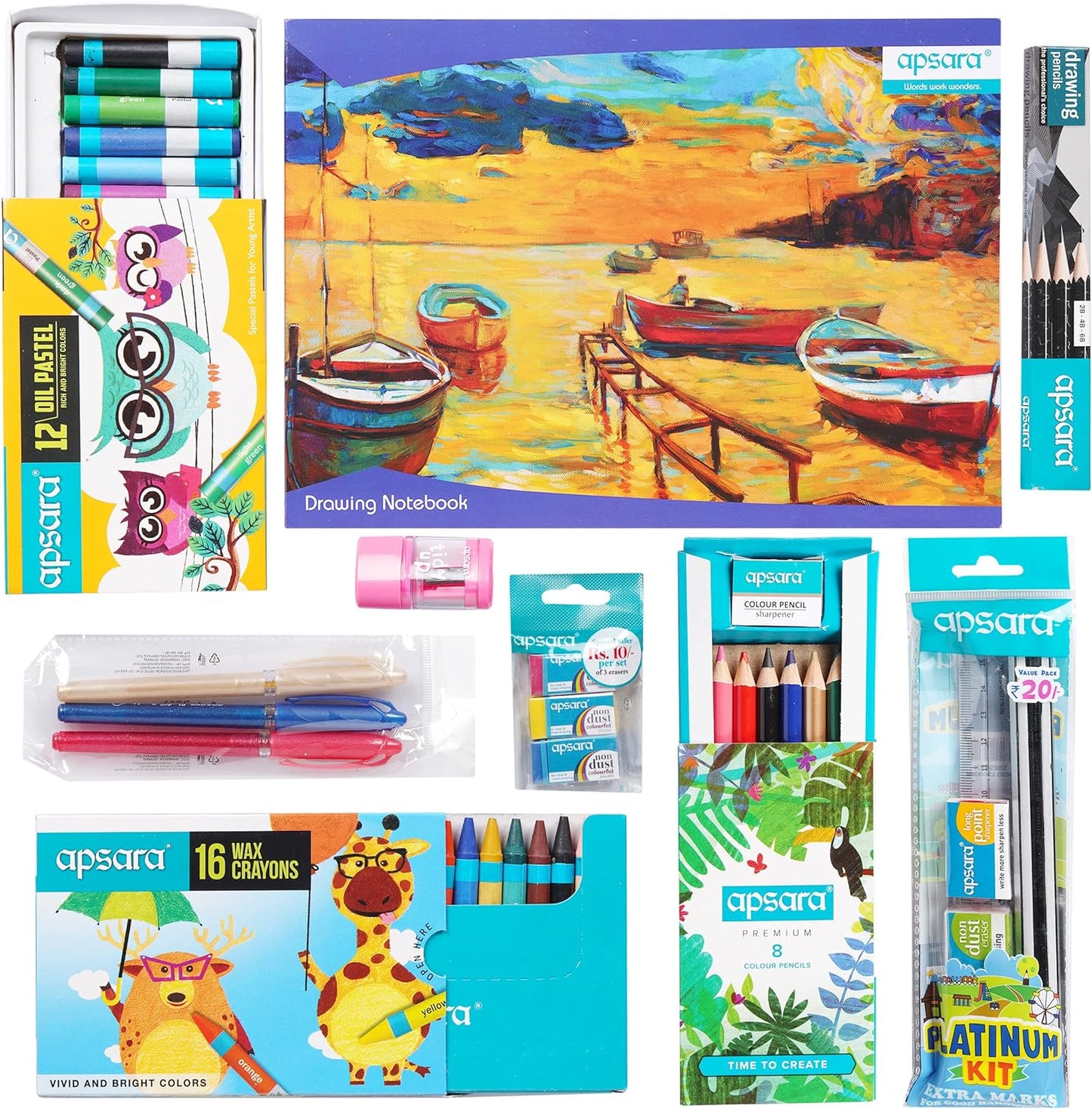 Apsara Designer's Kit | Ideal Gift Pack | Drawing Kit for Artists | Kids Gifting Set | Complete Art Set | Fun Birthday Gift | Fun Children's Gift | Combo of 9 items