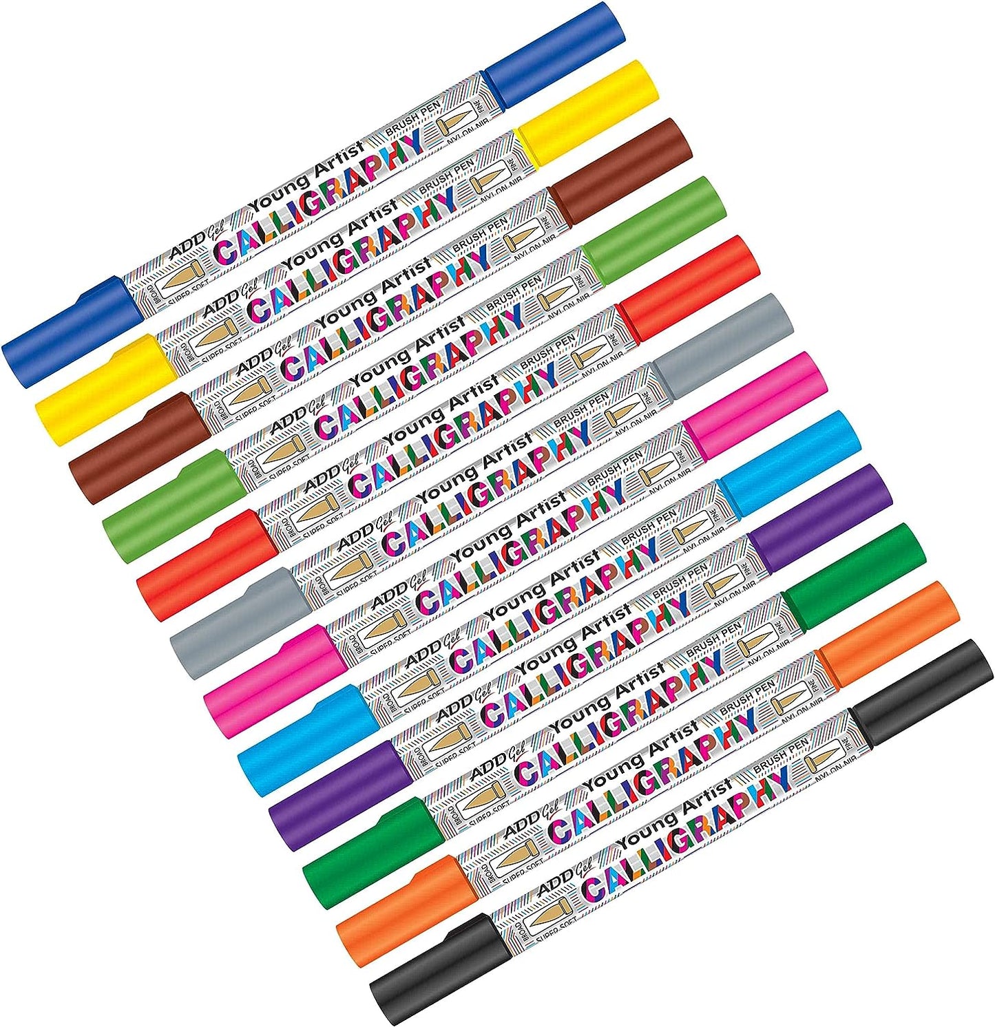 ADD Gel Calligraphy Colouring Pen-Twin Tip Brush 12 Pen Set - Multicolor