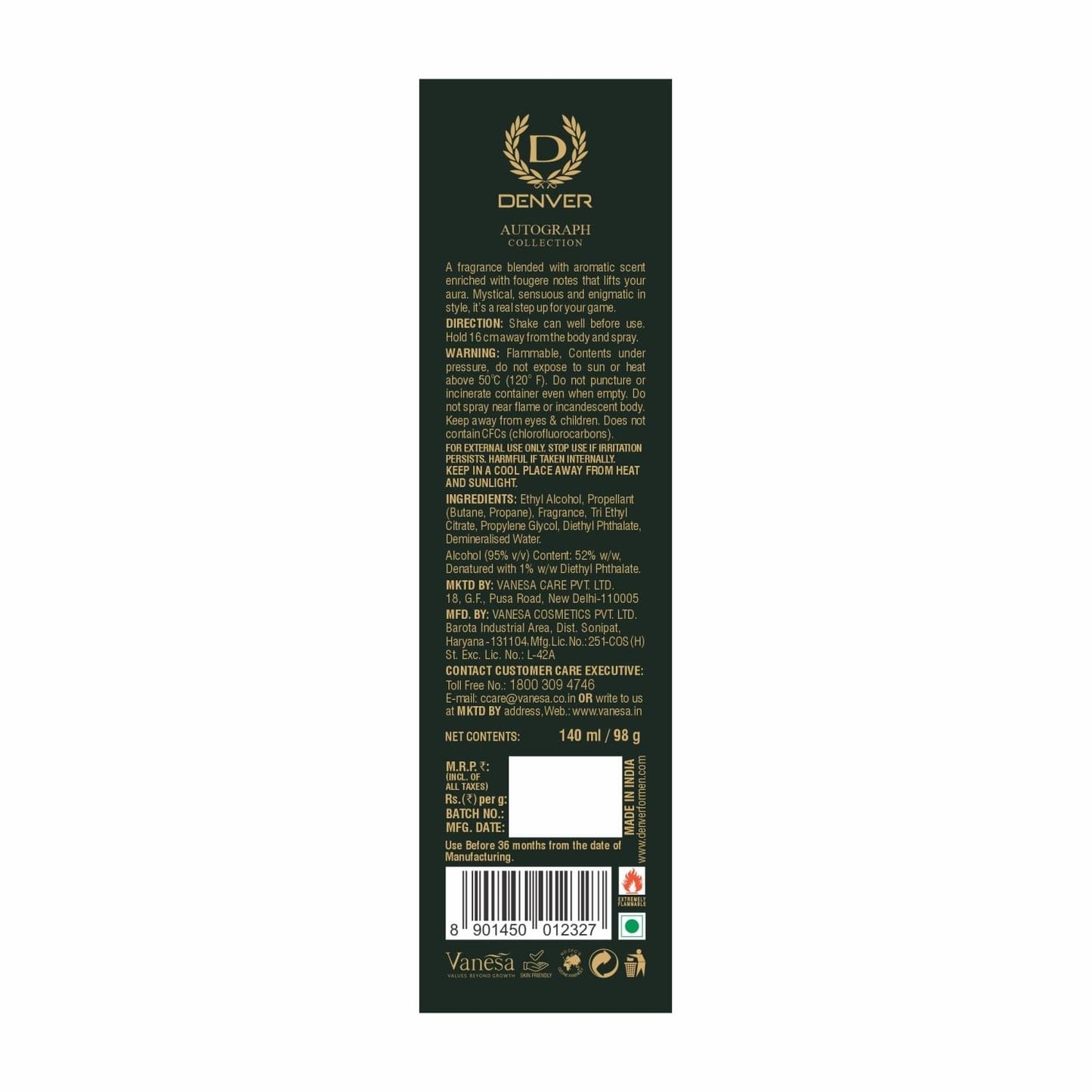 Denver Srk Maestro Autograph Collection Deodorant Spray - For Men (140ML) Long Lasting Luxury Deo Body Spray