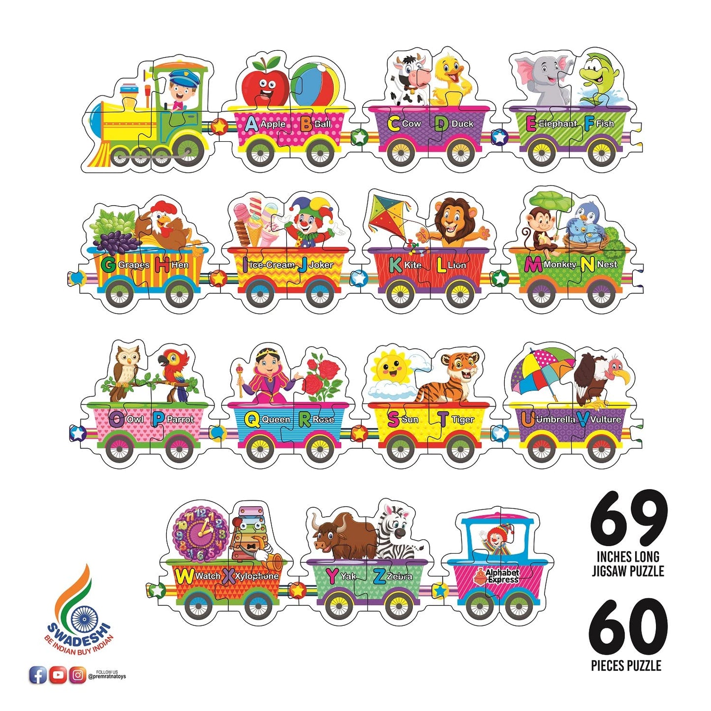 Ratna's Alphabet Express Educational Giant Floor Train Puzzle for Kids 2+ Years