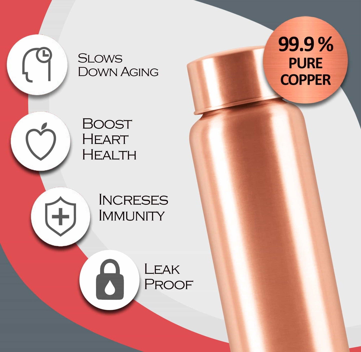 Milton Copper Aqua 1000 Water Bottle, 950 ml, Copper | 100% Leak Proof | Office Bottle | Gym Bottle | Yoga Bottle | Home | Kitchen | Hiking | Treking Bottle | Travel Bottle