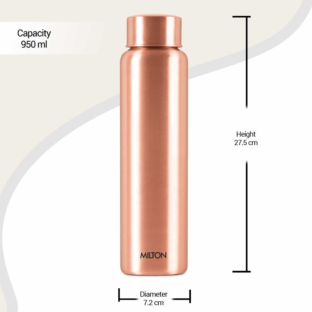 Milton Copper Aqua 1000 Water Bottle, 950 ml, Copper | 100% Leak Proof | Office Bottle | Gym Bottle | Yoga Bottle | Home | Kitchen | Hiking | Treking Bottle | Travel Bottle