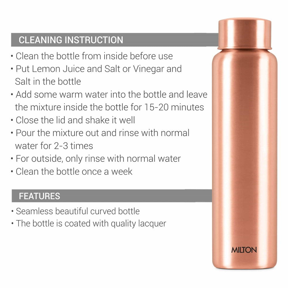 Milton Copper Aqua 1000 Water Bottle, 950 ml, Copper | 100% Leak Proof | Office Bottle | Gym Bottle | Yoga Bottle | Home | Kitchen | Hiking | Treking Bottle | Travel Bottle