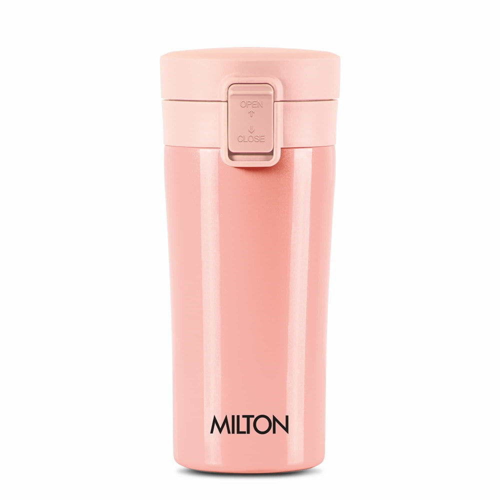 Milton Coffee Mug Thermosteel Hot or Cold Insulated Flask, 300 ml, Peach | Leak Proof | Rust Proof | Tea Mug | Soup Flask | Juice Mug | Water Flask | Easy Grip | Easy to Carry