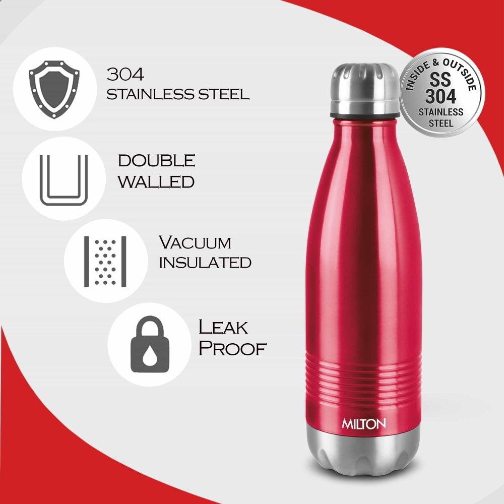 Milton Duo DLX 500 Thermosteel 24 Hours Hot and Cold Water Bottle, 1 Piece, 500 ml, | 100% Leak Proof | Office Bottle | Gym | Home | Kitchen | Hiking | Trekking | Travel Bottle