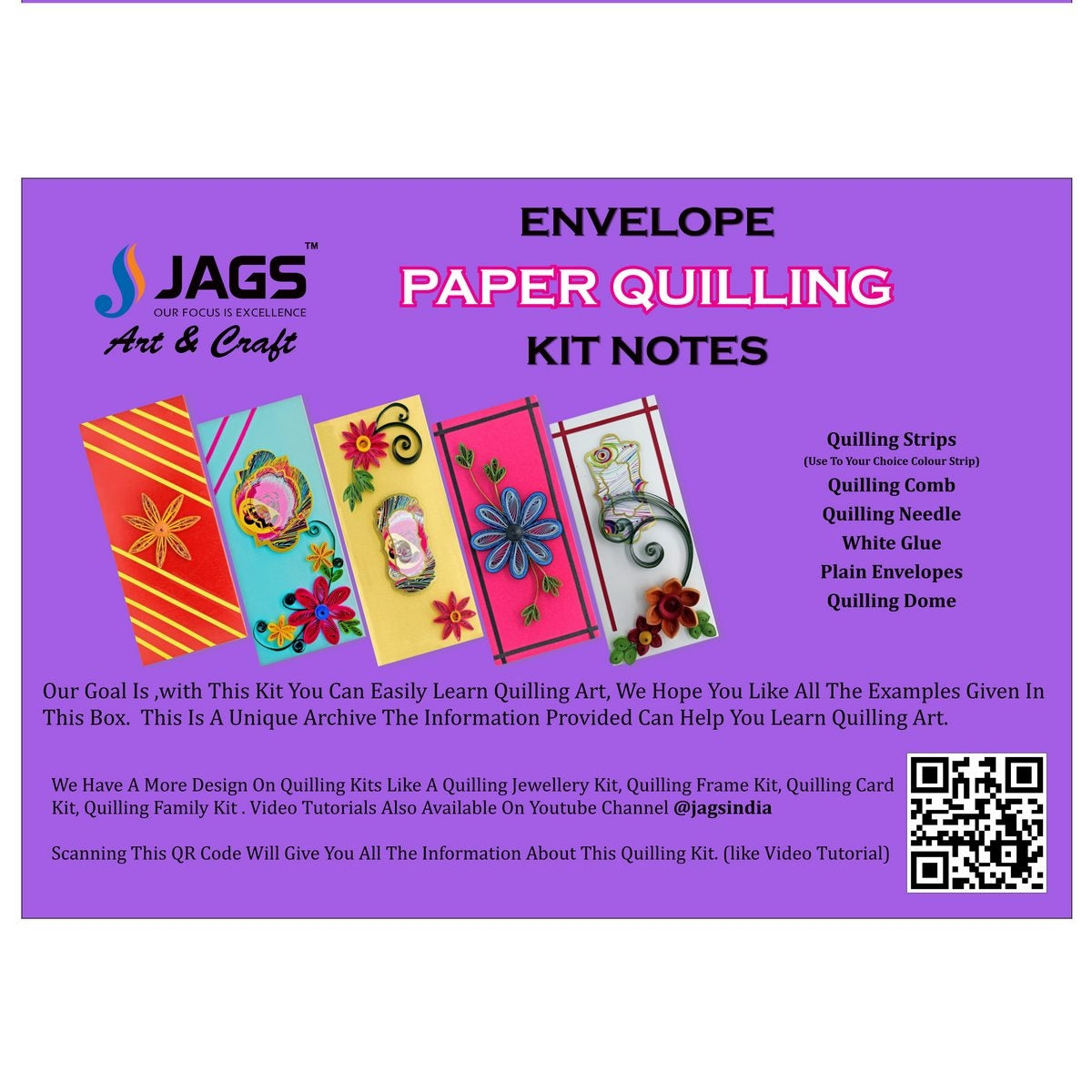 Jags Envelope Paper Quilling Kit Quilling Strips Comb Needle Dome Glue And More