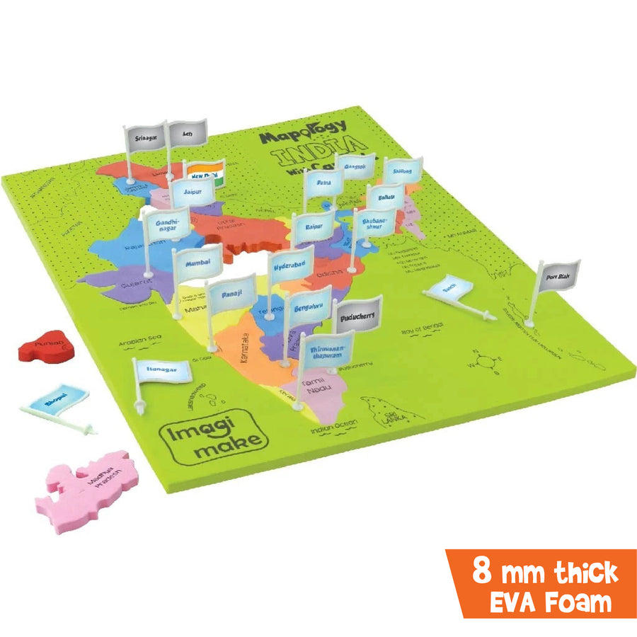 Imagimake Mapology India with State Capitals - Educational Toy and Learning Aid for Boys and Girls - India Map Puzzle - Jigsaw Puzzle, 25 Pieces