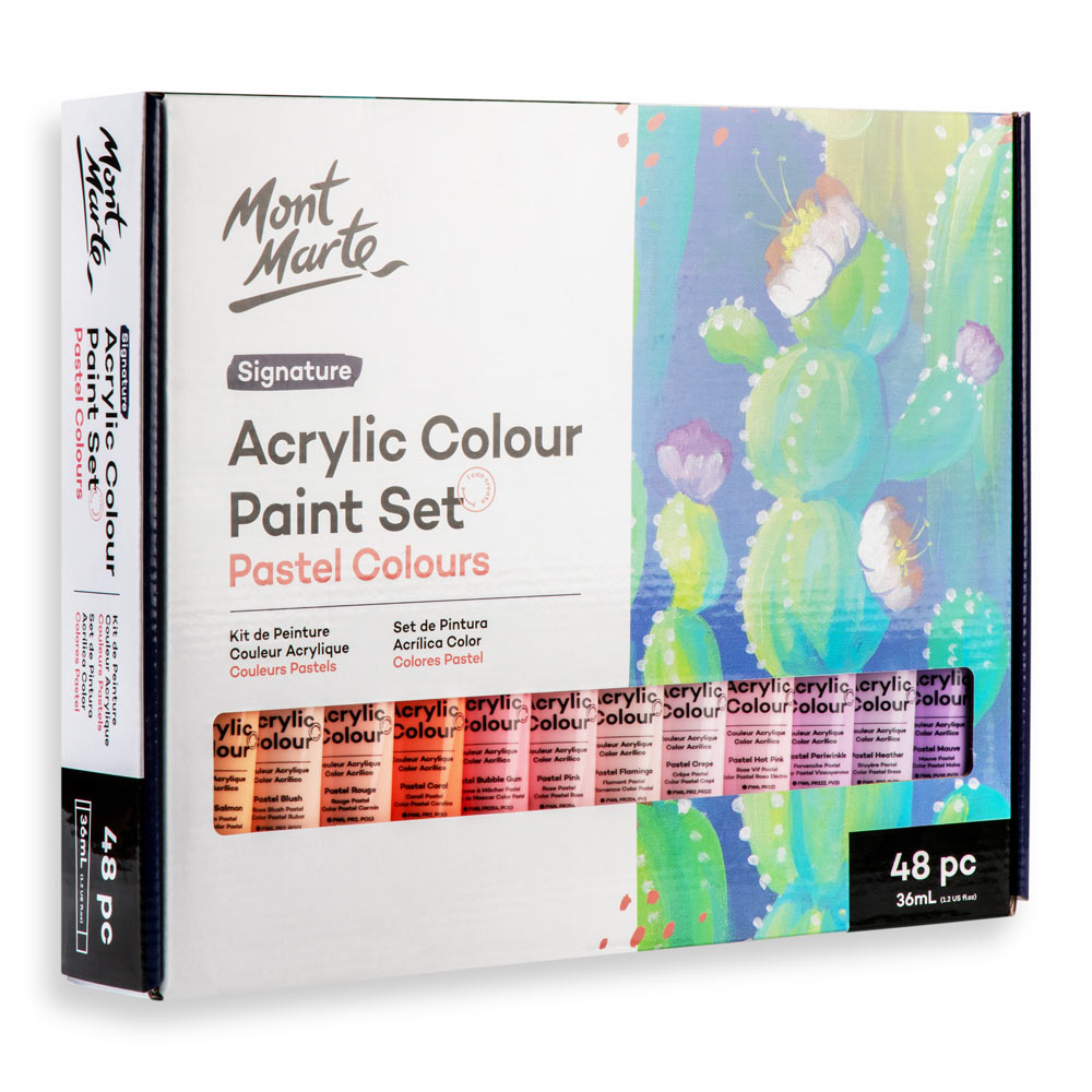 Mont Marte Acrylic Colour Pastel Paint Set Signature 48pc x 36ml