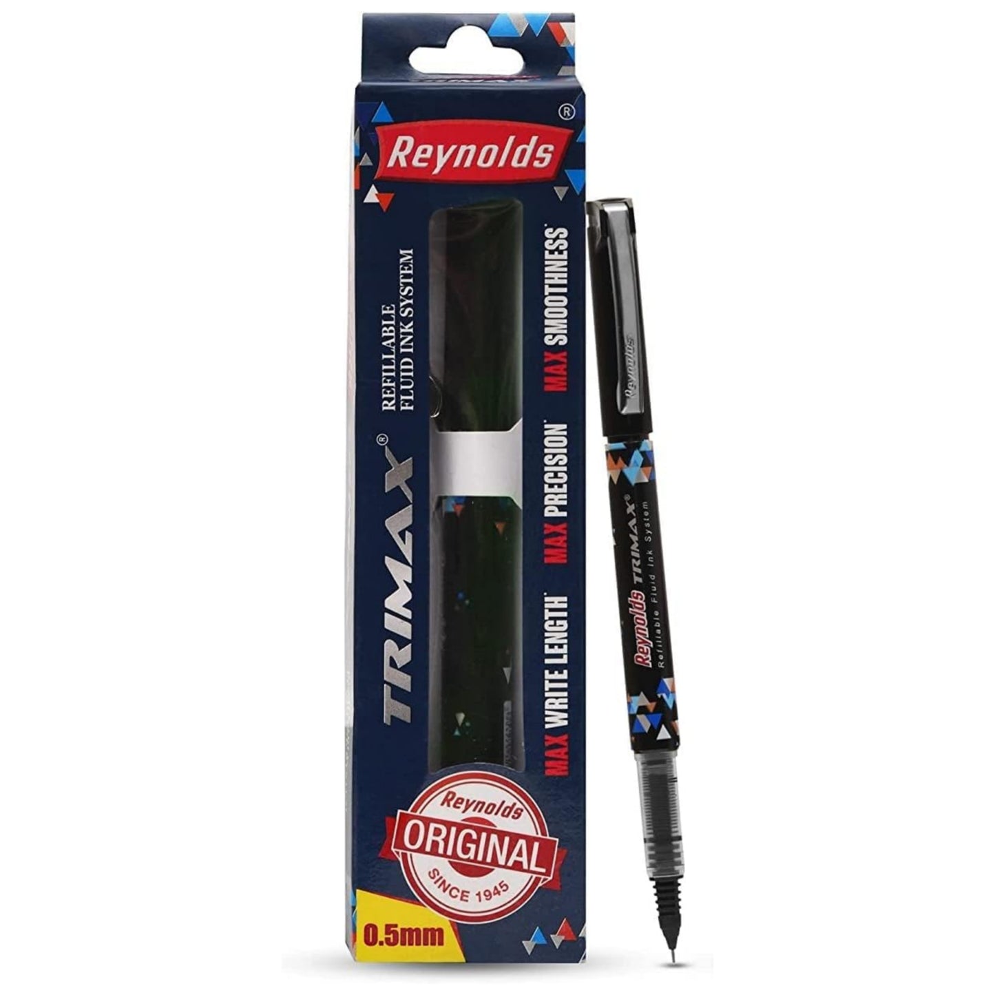 Reynolds Trimax Black Roller Ball Point Pen set With Comfortable Grip | Pens For Writing | School and Office Stationery | 0.5mm Tip