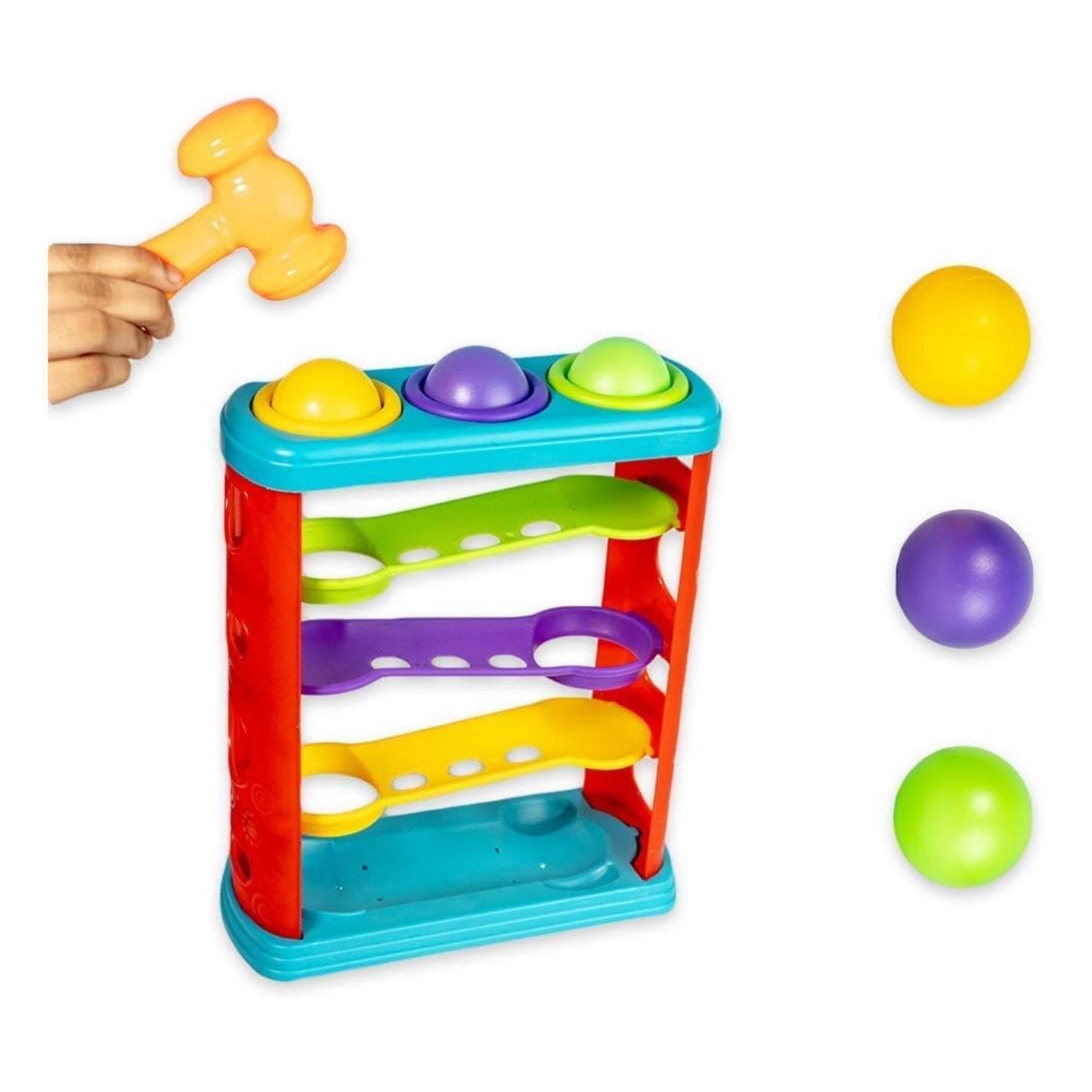 Ratna's Hammer Ball Knock Ball for Babies and Toddlers | Pound and See The Balls roll Down The ramps| Safe and Non Toxic for Infants