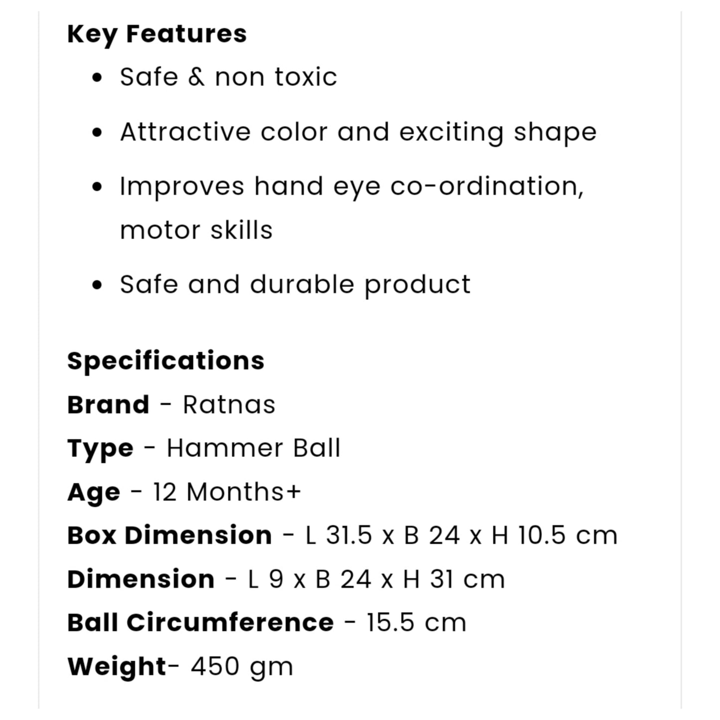 Ratna's Hammer Ball Knock Ball for Babies and Toddlers | Pound and See The Balls roll Down The ramps| Safe and Non Toxic for Infants