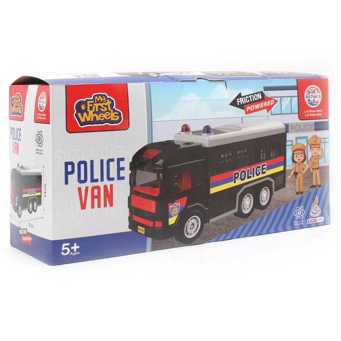 Ratna's My First Wheels Police Van Pull Back Friction Toy (Black) For Kids 5 +