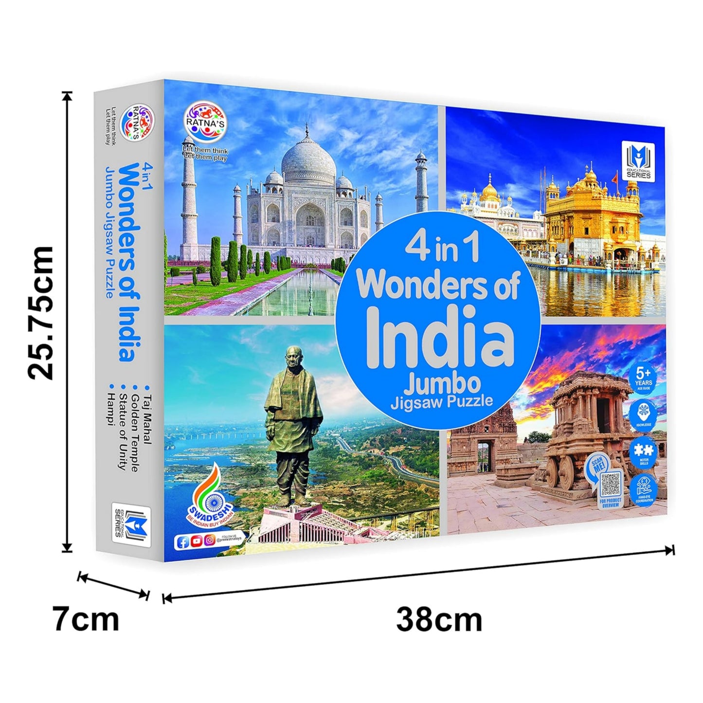 Ratna's 4 in 1 Wonders of India Jumbo Jigsaw Puzzle (4 x 99 Pieces) Size 36 x 28.5 cm for Each Puzzle Educational Toy for Kids 5+ Years