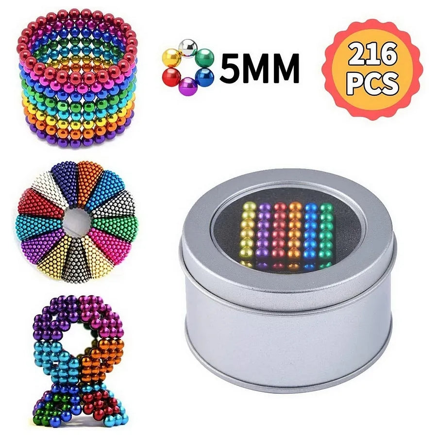 Magnet Trending Balls 216 Pieces 6X6 Cube of 6 Colors 5mm Balls- Explore The Creative World, Stress Relief for Jewellery Making, Beading, and Art Crafts with Steel Protection