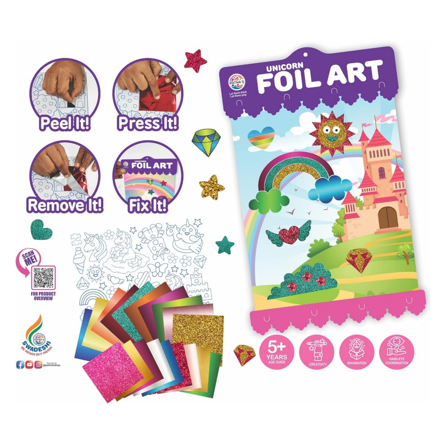 Ratna's Unicorn Foil Art DIY Creative Activity Kit, STEAM Powered Art & Craft Activity - Foil Fun Craft Kits & Supplies for Boys & Girls 5+ Years