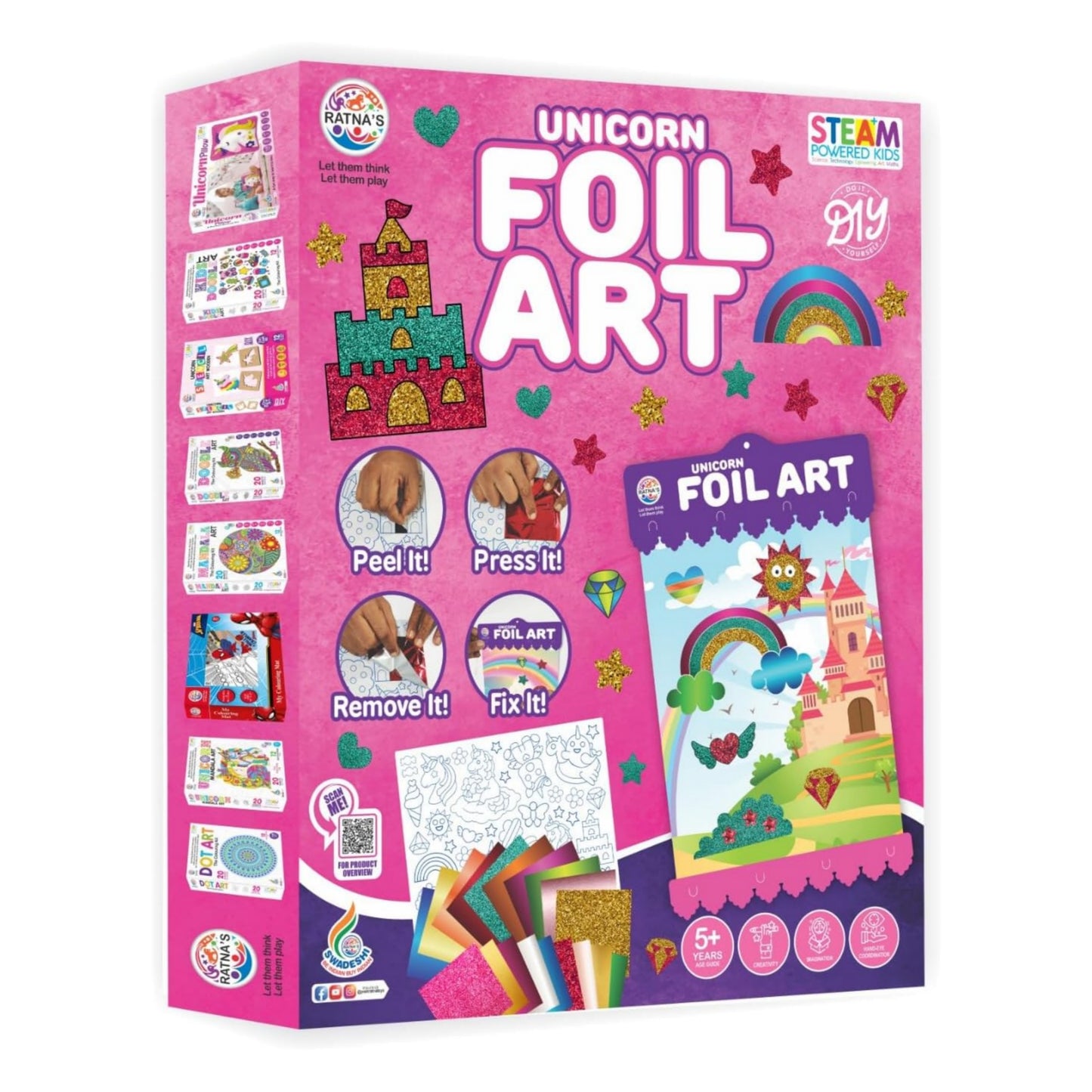Ratna's Unicorn Foil Art DIY Creative Activity Kit, STEAM Powered Art & Craft Activity - Foil Fun Craft Kits & Supplies for Boys & Girls 5+ Years