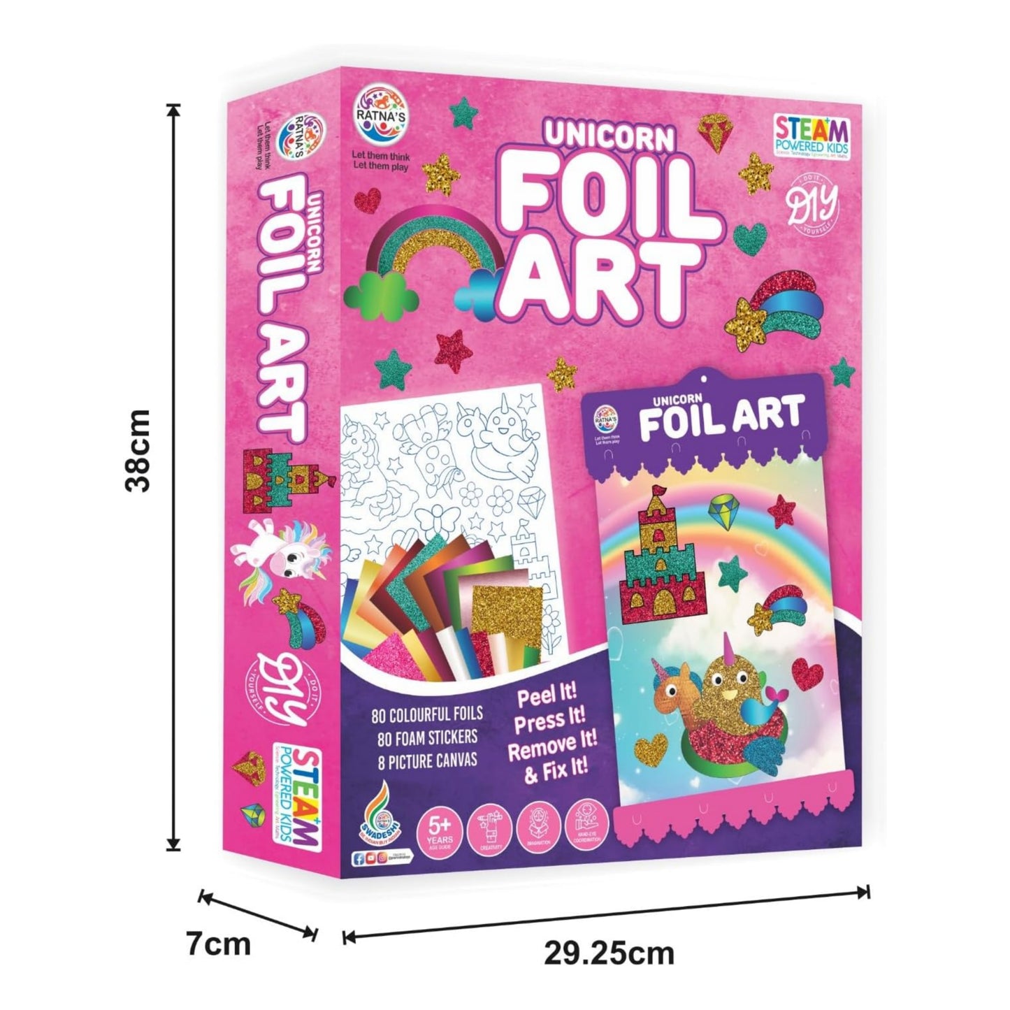 Ratna's Unicorn Foil Art DIY Creative Activity Kit, STEAM Powered Art & Craft Activity - Foil Fun Craft Kits & Supplies for Boys & Girls 5+ Years