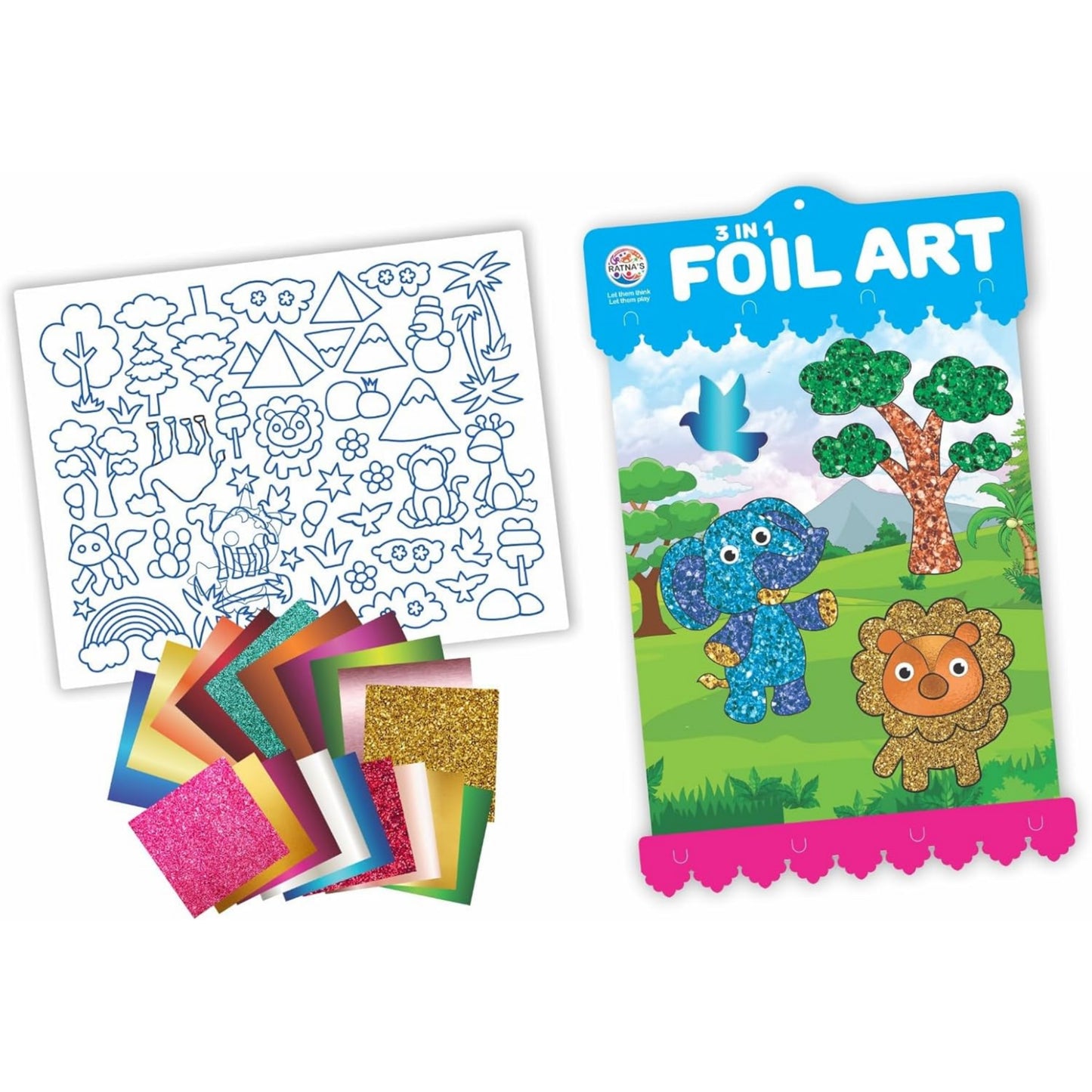 Ratna's 3 in 1 Foil Art DIY Creative Activity Kit, STEAM Powered Art & Craft Activity - Foil Fun Craft Kits & Supplies for Boys & Girls 5+ Years
