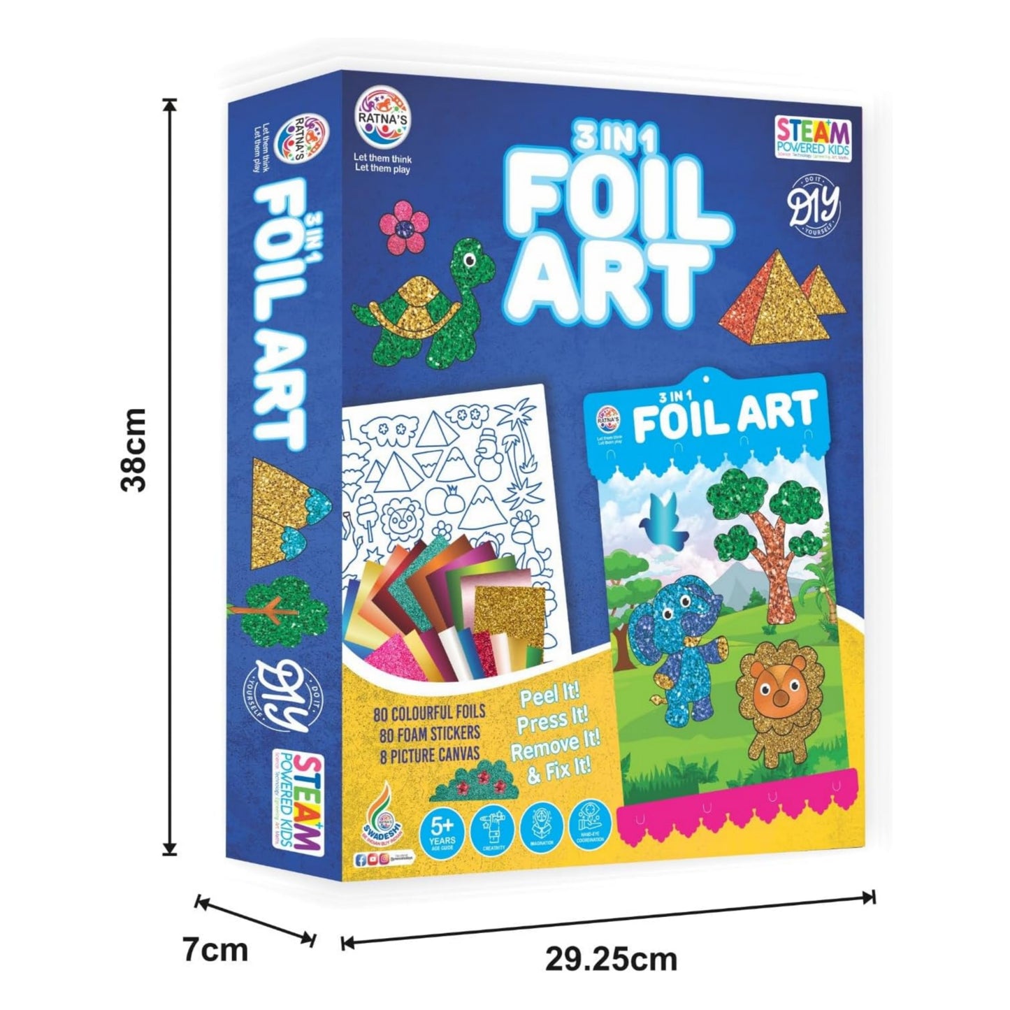 Ratna's 3 in 1 Foil Art DIY Creative Activity Kit, STEAM Powered Art & Craft Activity - Foil Fun Craft Kits & Supplies for Boys & Girls 5+ Years