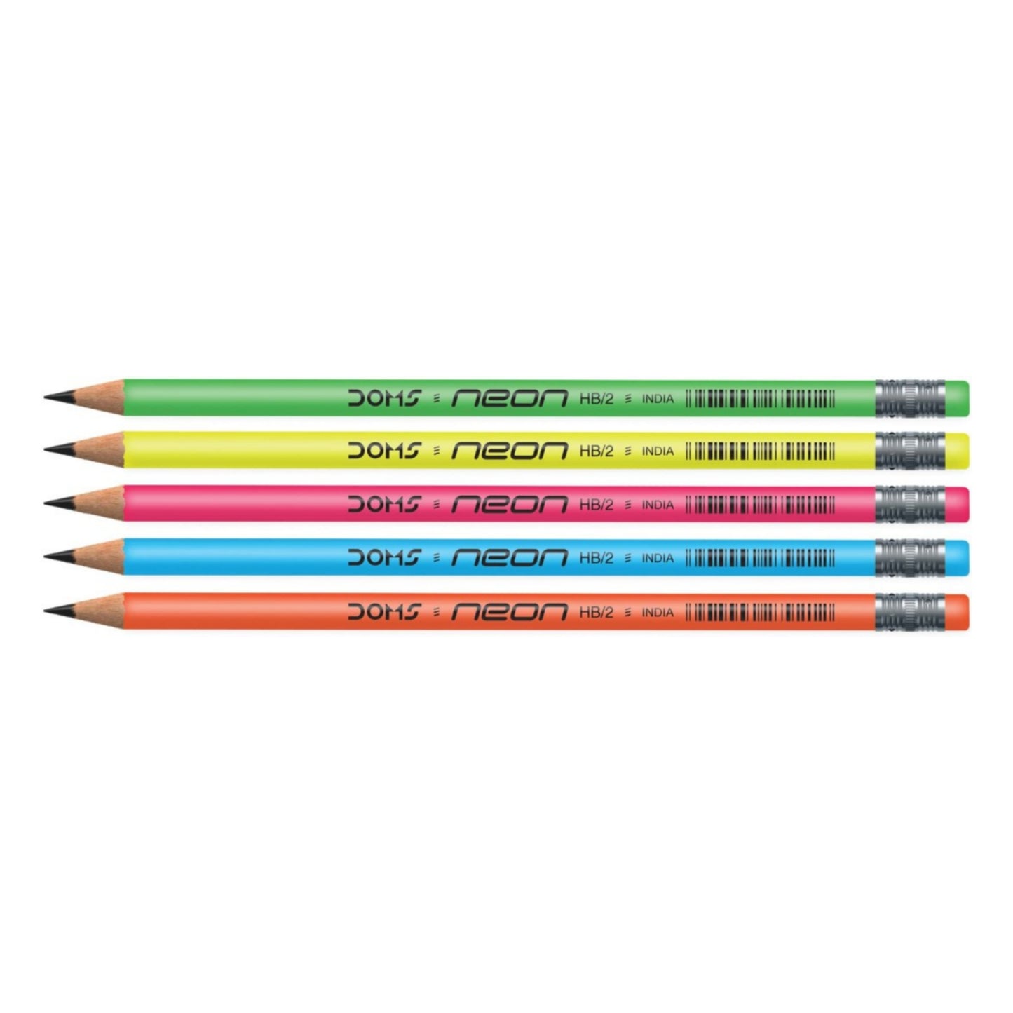 Doms Neon Eraser Tipped HB/2 Super Dark Graphite Pencils Pack of 10