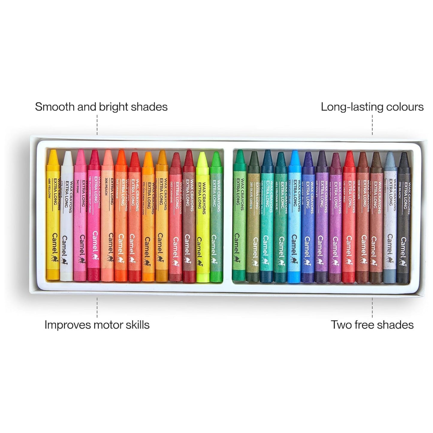 Camel Camlin Kokuyo Extra Long Wax Crayons - 26 Shades