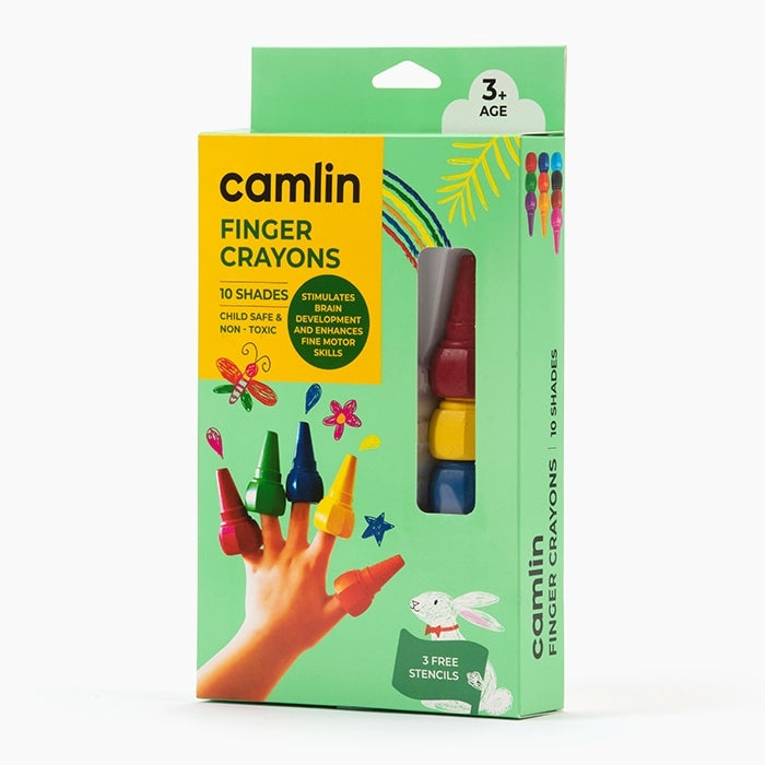 Camlin Camel Finger Grip Crayons - 10 Shades With Stencils