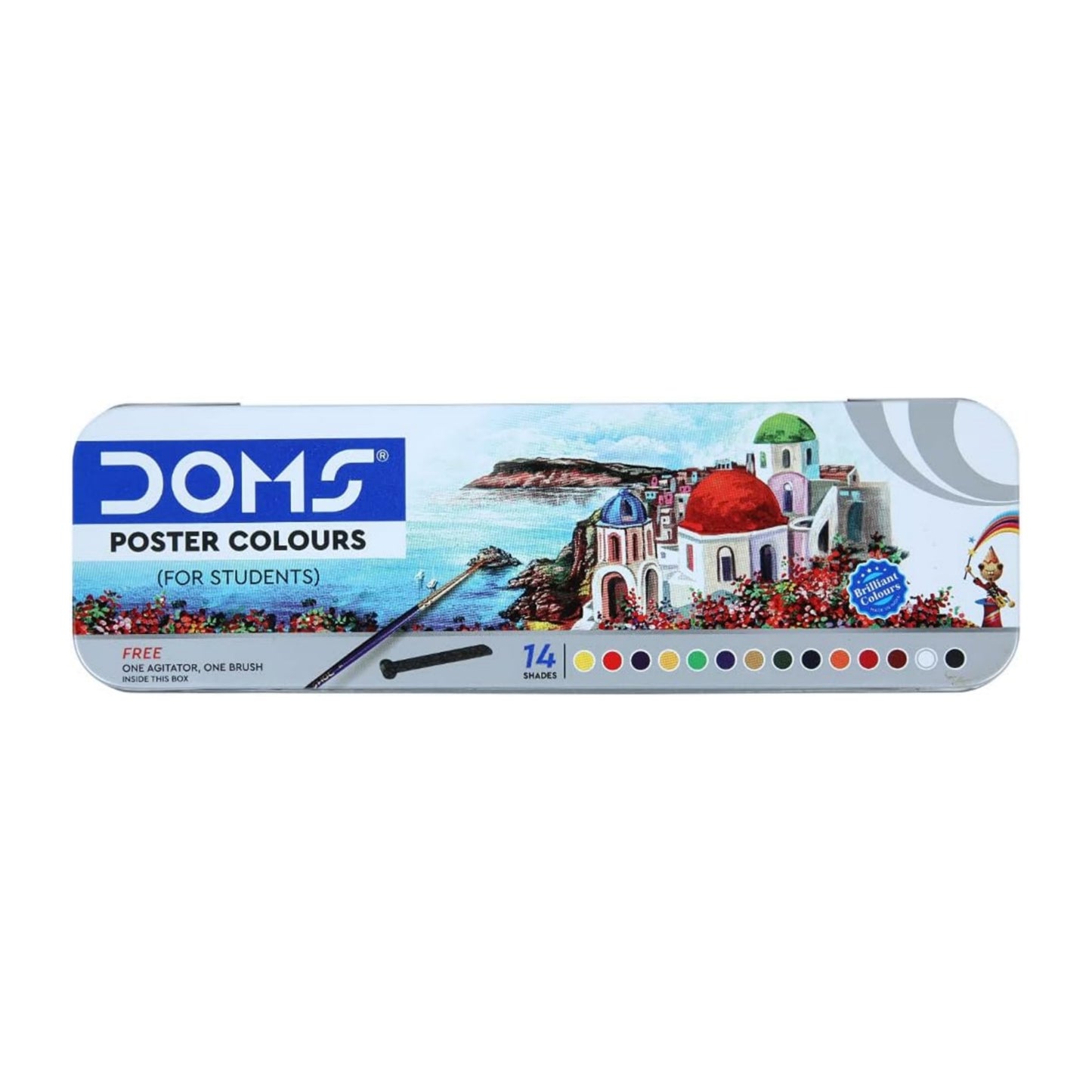 Doms 14 Shades Poster Colours | Rich & Vibrant Colors | Free Agigator & Brush Inside For Uniform Mixing | Non-Toxic & Safe For Childrens