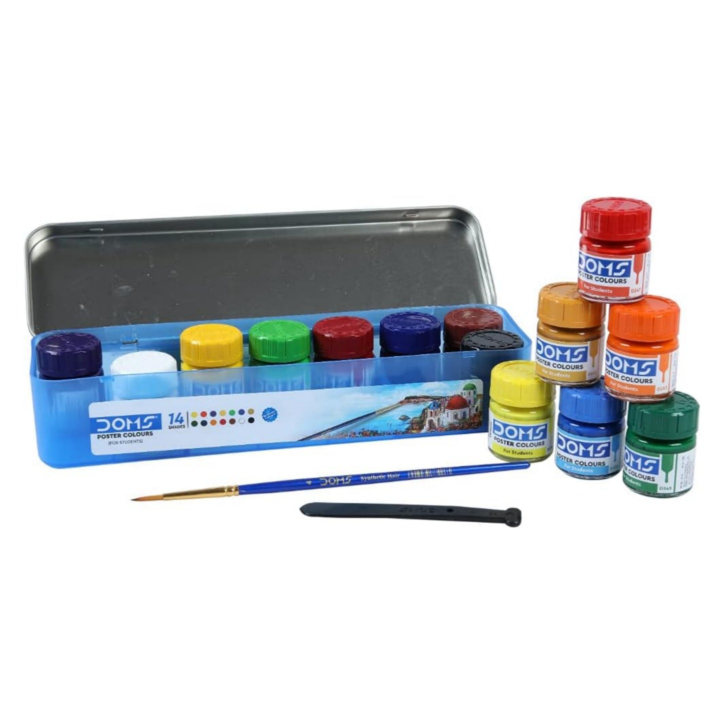Doms 14 Shades Poster Colours | Rich & Vibrant Colors | Free Agigator & Brush Inside For Uniform Mixing | Non-Toxic & Safe For Childrens