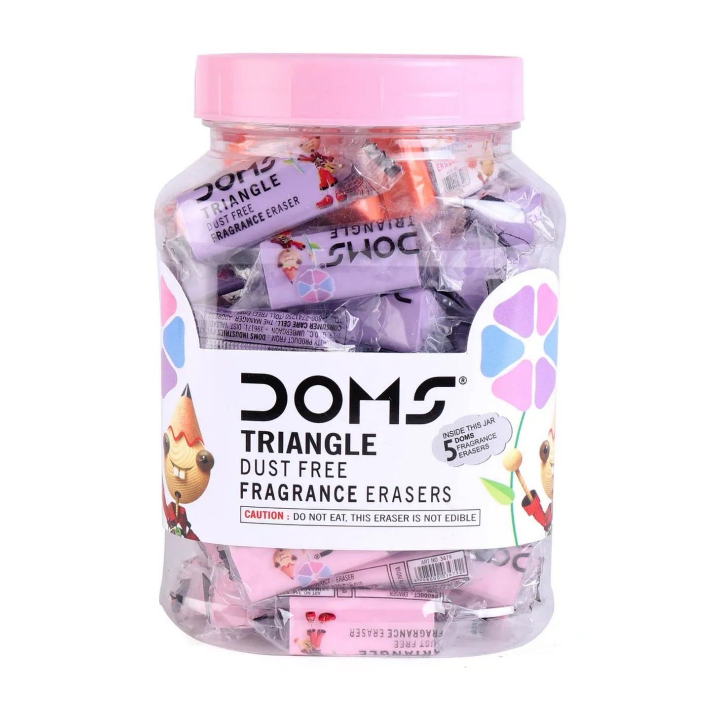 Doms Triangular Dust Free Fragrance Eraser Jar Pack | Clean, Dust Free & Good Erasing | Lesser Flakes & Non-Messy Erasing | Always Catches People's Eye | Pack of 50 Pieces