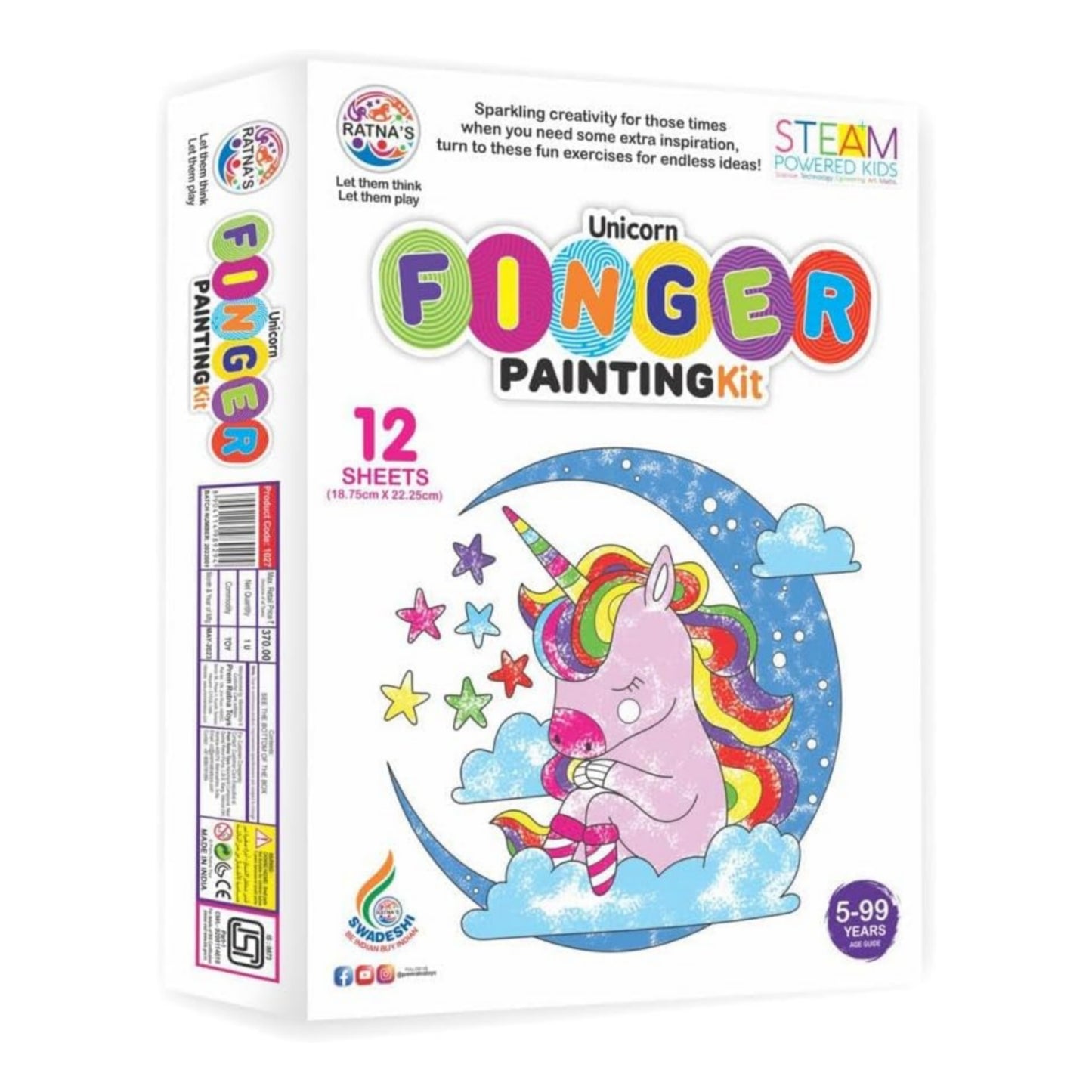 Ratna's Unicorn Finger Painting Kit Non Toxic Colours With Plastic Fingers & Printed Sheets for Mess Free Exprience for Kids and Toddlers