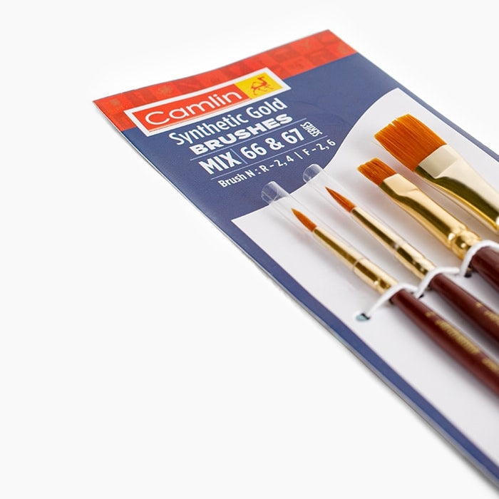 Camlin Camel Synthetic Gold Brushes Round - Series 66 & Flat - Series 67