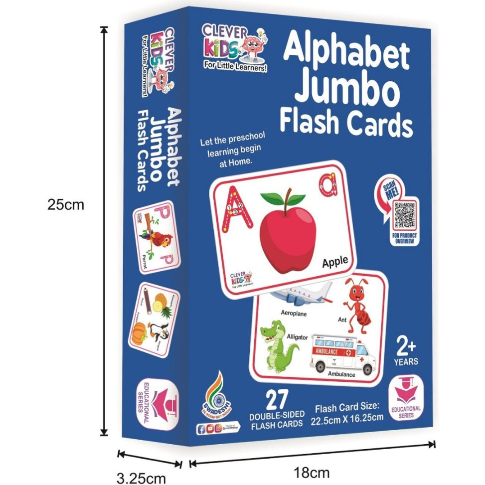 Clever Kids Alphabet Flash Card Double Sided, Preschool to Kindergarten, ABCs, Uppercase and Lowercase Letters, Spelling, Educational Learning for Kids 2 +