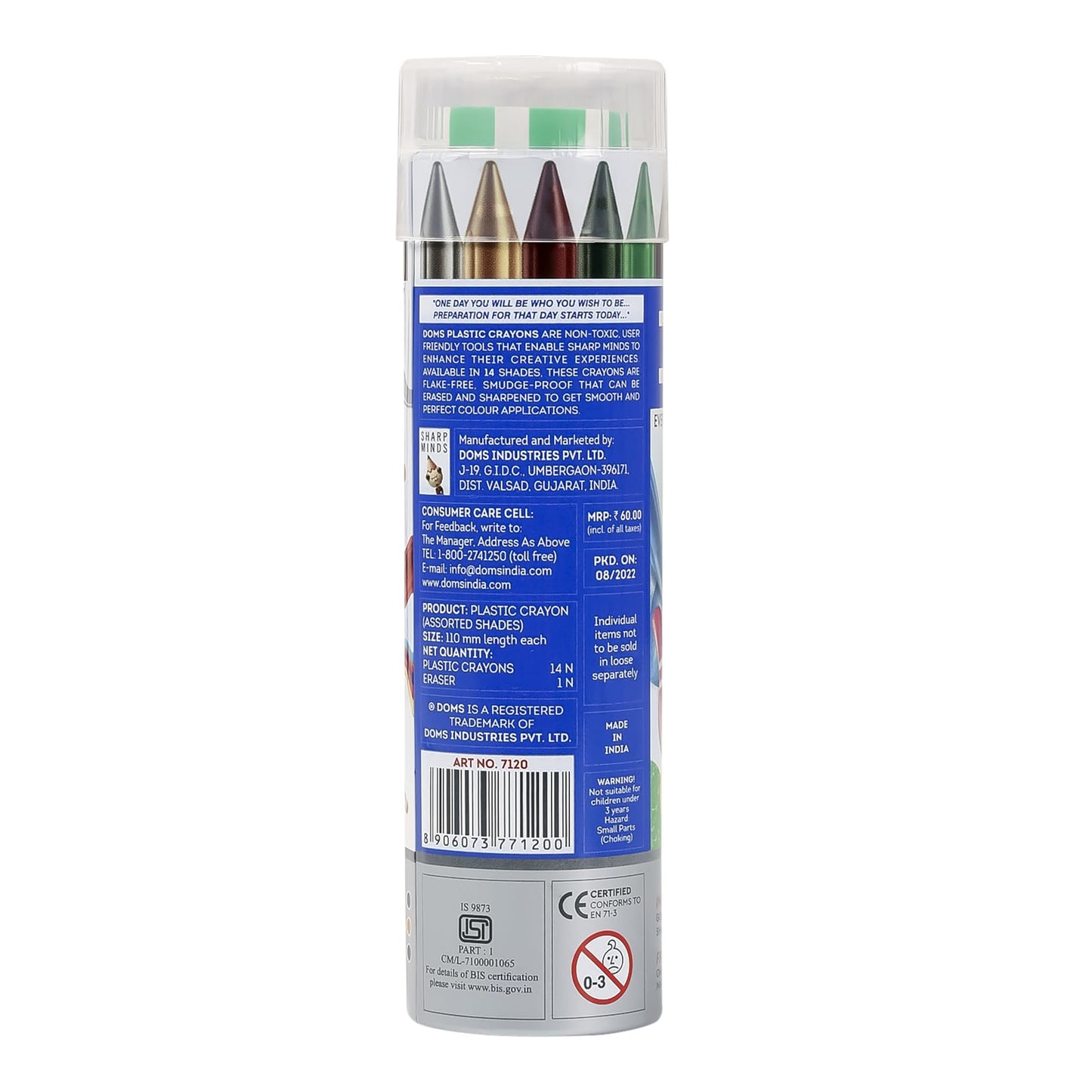 Doms 14 Shades Erasable Plastic Crayons Round Tin Box|Smooth&Even Shading|Bright&Playful Colors|Free Sharpner Inside|Non-Toxic&Safe for Childrens