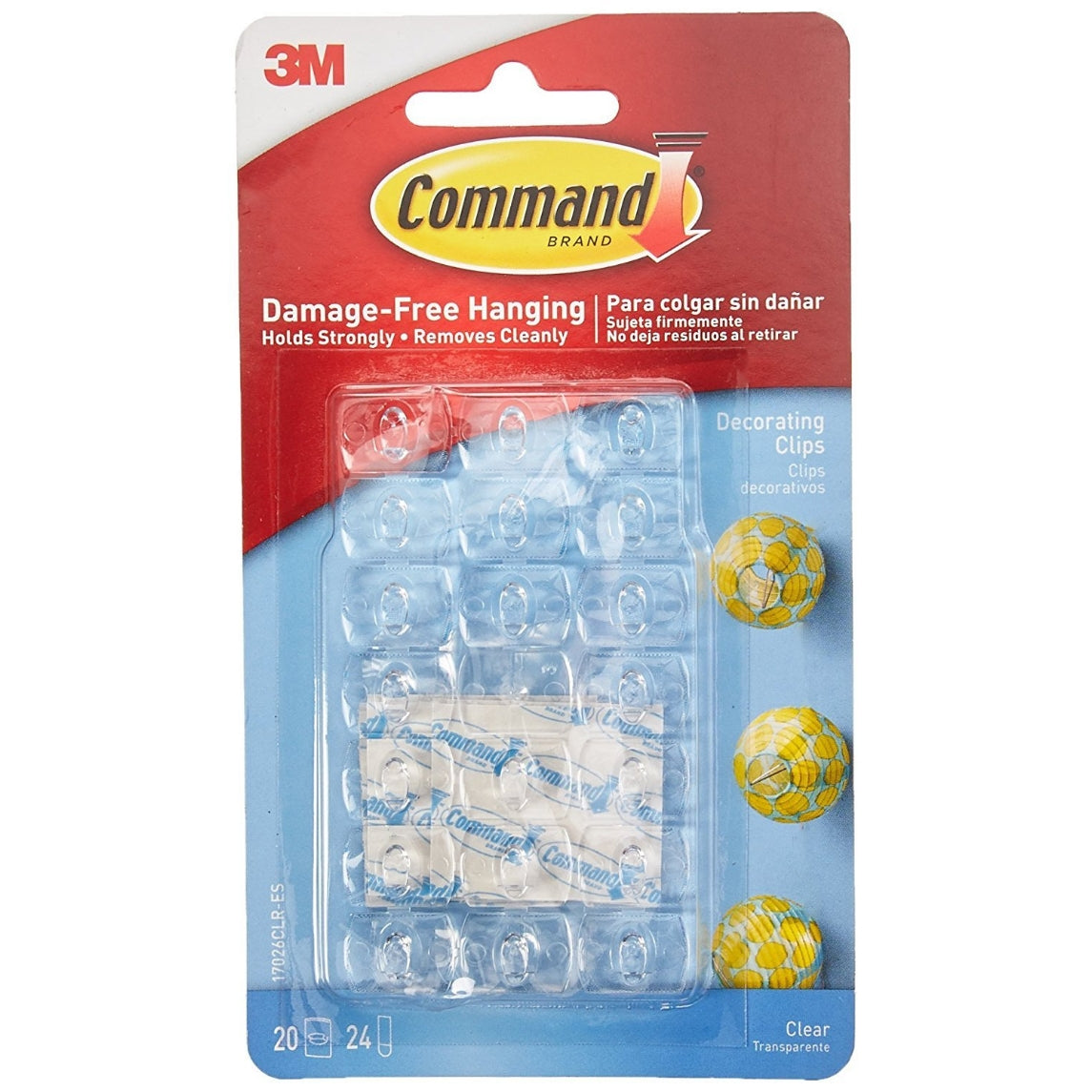 3M Command Plastic Clear Decorating & Organizing Wall Hooks, Holds Strongly, Reusable, Adhesive Hooks For Wall, Multi-Surface Damage Free Hooks For Hanging Transparent, 20 Clips, 24 Strips