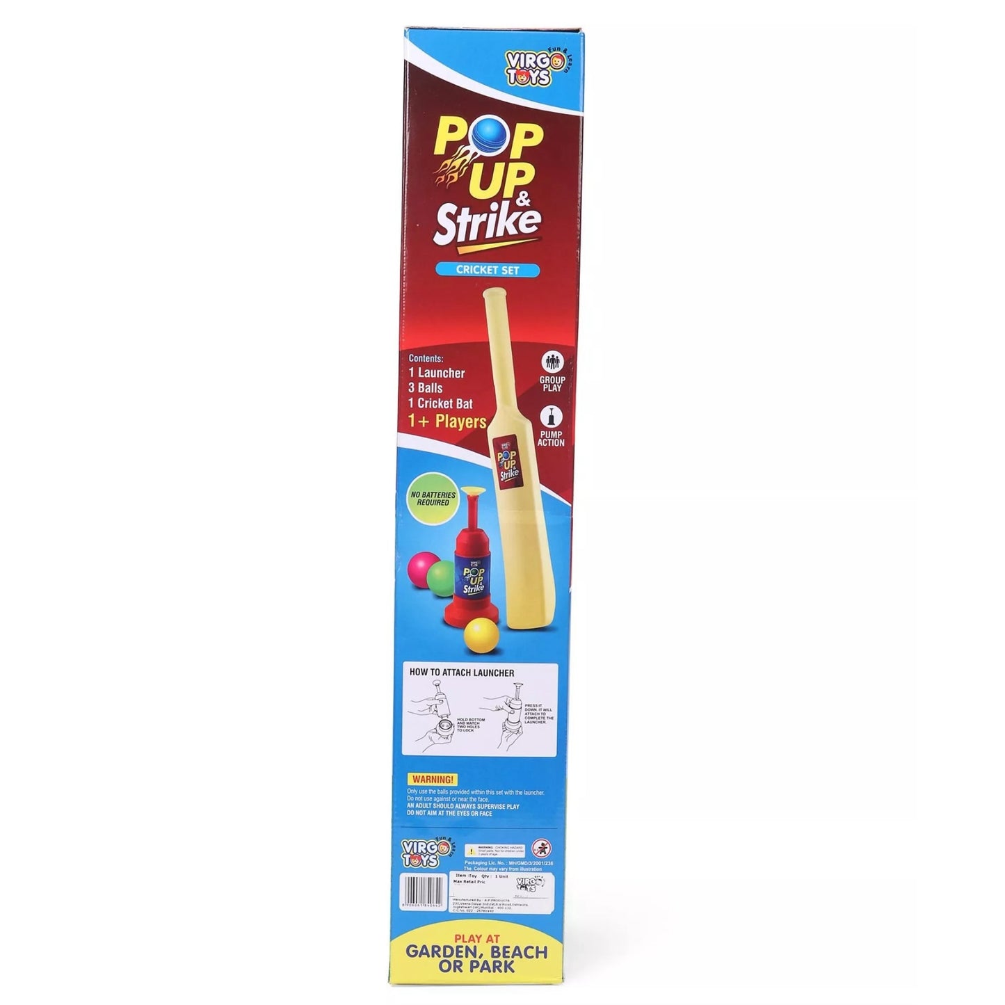 Virgo Toys Plastic Pop up and Strike Cricket Set - Multicolour