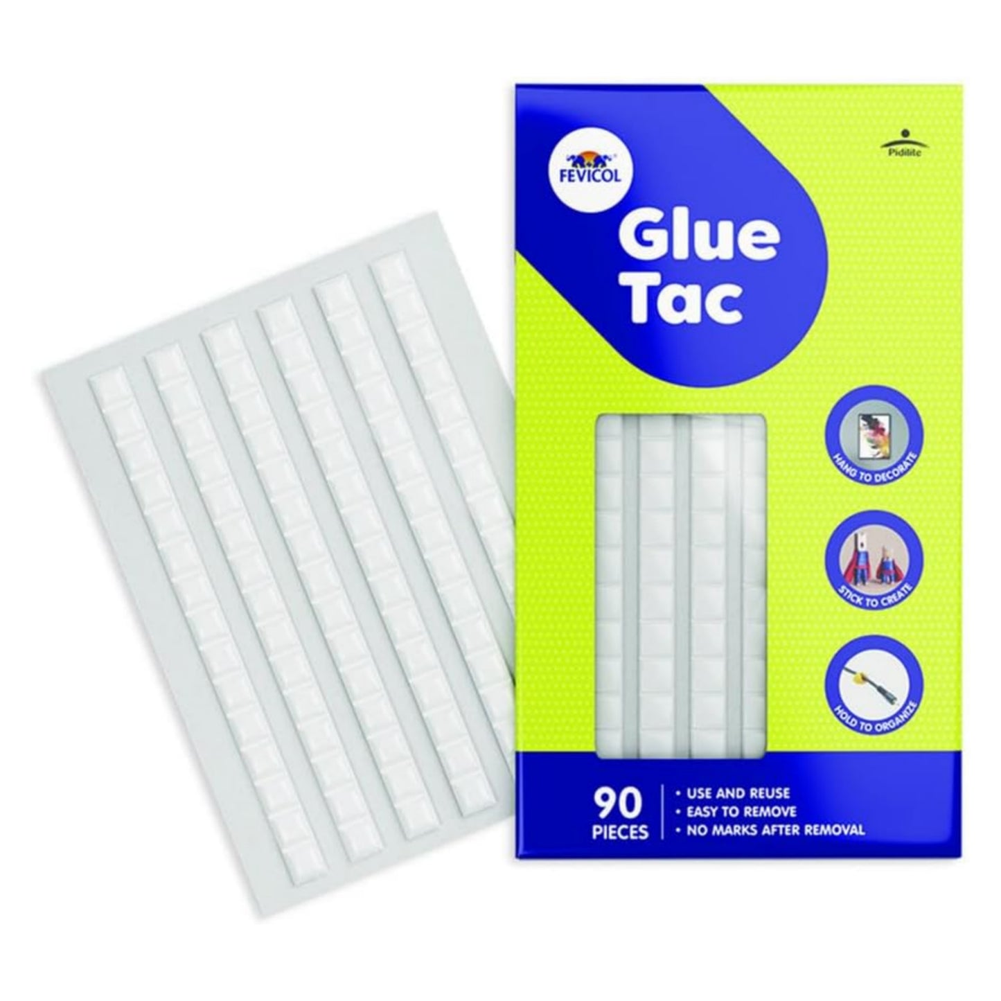 Fevicol Glue Tac 90pcs, 50g - Reusable, Removable, Mouldable Glue | For Decorating, Crafting, Organising | Art & Craft |Easy to Tear | Ideal for Kids, Hobbyists, School