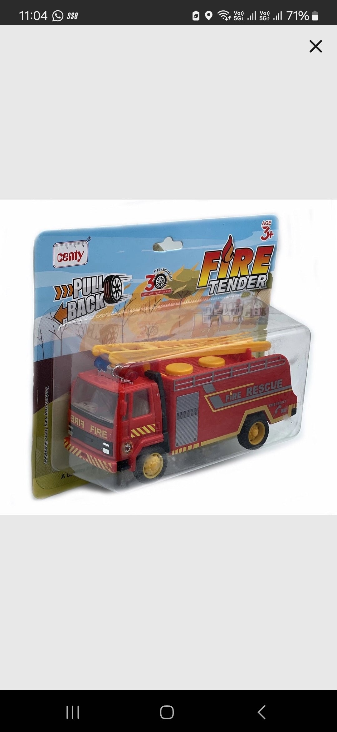 Centy Fire Tender Truck Toy for Kids Made of Non Toxic Plastic Pull Back Action