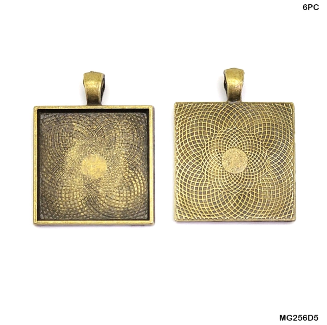 Square Shape Bezel Pendant 6 Pc's