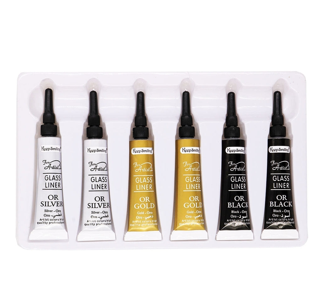 Glass Liner Colors 3D Glass Color With Gold, Silver And Black Each 2Pcs Glass Paint Outliner Art and Crafts Supplies,Non-Toxic,Opaque Finish, Heat-Resistant Formula