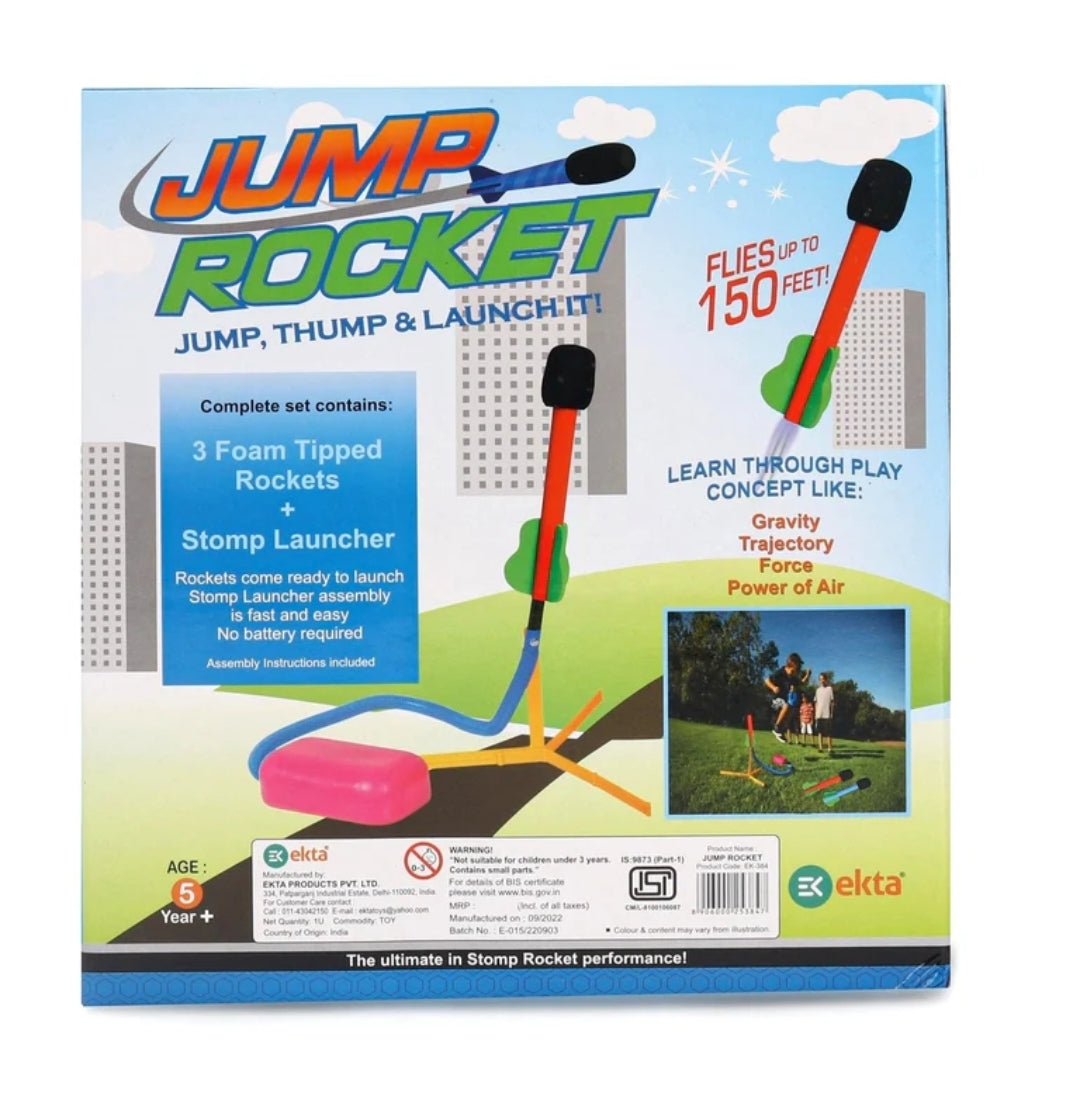 Ekta Jump Rocket Stomp Launcher and 3 Foam Tipped Rockets with Whistling Sound Outdoor Toy for Kids (Flies Upto 150ft, Non- Toxic, No Battery