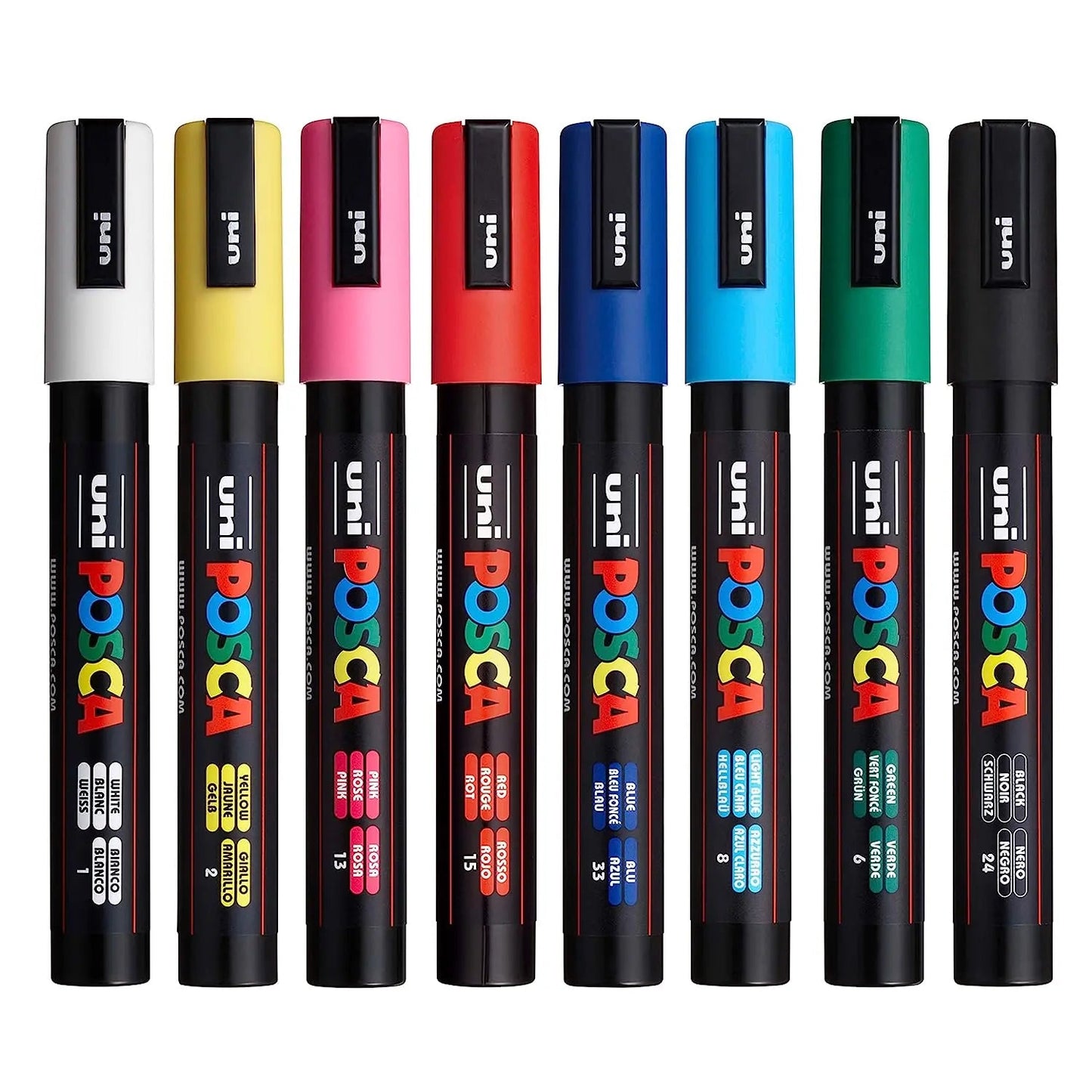 Posca uni-ball 5M 1.8-2.5 mm Bullet Shaped Paint Marker Pen | Reversible & Washable Tips | For Rocks Painting, Fabric, Wood, Canvas, Ceramic, Scrapbooking, DIY Crafts | 8 Shades, Pack of 8