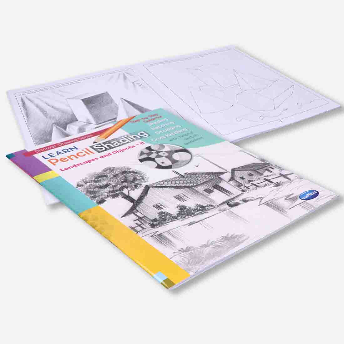 Navneet Learn Pencil Shading Landscape and Objects 1 and 2 – For Elementary Art Prep – How to draw Landscapes - Pack of 2 Books