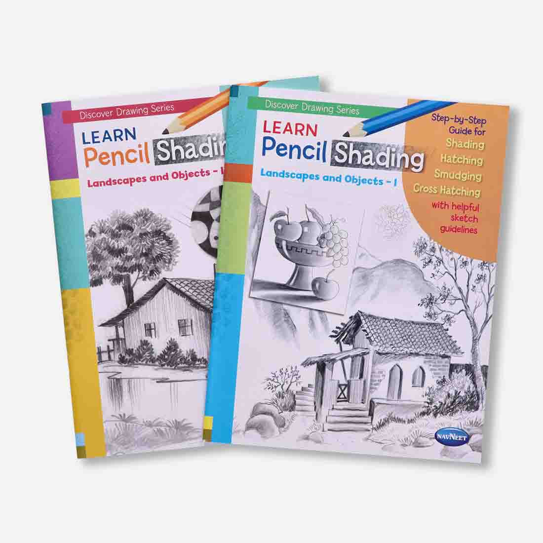 Navneet Learn Pencil Shading Landscape and Objects 1 and 2 – For Elementary Art Prep – How to draw Landscapes - Pack of 2 Books