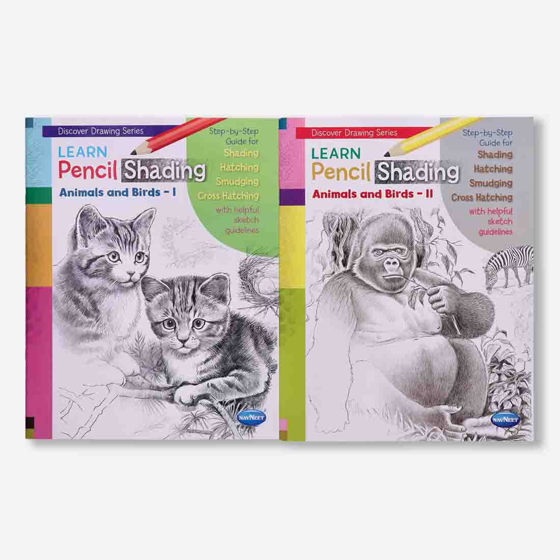 Navneet Learn Pencil Shading Animals & Birds 1 and 2 – For Elementary Art Prep – How to draw Animals and Birds - Pack of 2 Books